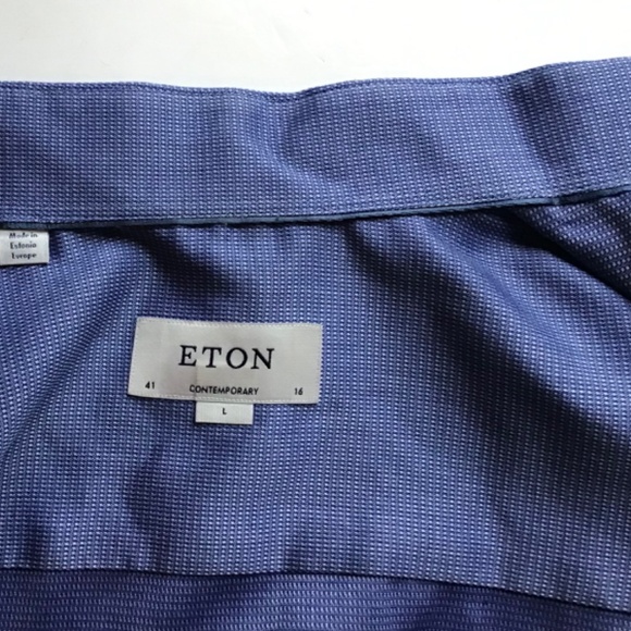 ETON contemporary blue textured  dress cotton shirt Sz 16 made in Estonia 🇪🇪 - Picture 6 of 8